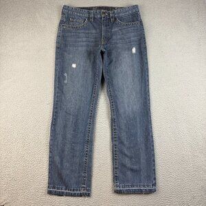 Mens Slim Athletic Fit Straight Leg Blue Denim Jeans 34x30 Dark Low Rise *Hemmed